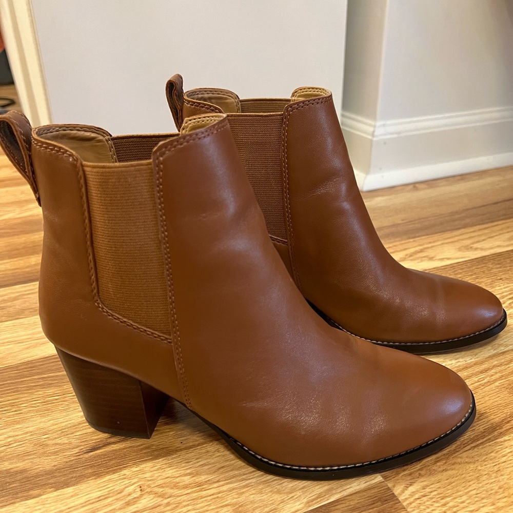 J. Crew Tan Leather Chelsea Ankle Booties